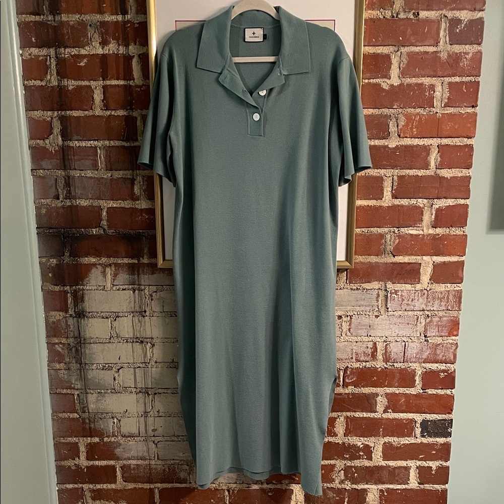 Tuckernuck Polo-Collar Short-Sleeve Knit Dress in Sage